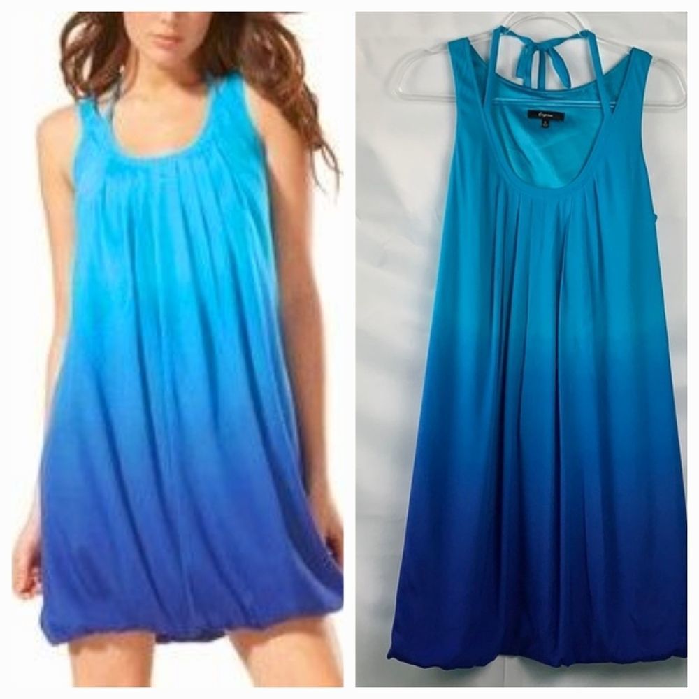 EXPRESS BLUE OMBRE SILKY BUBBLE DRESS